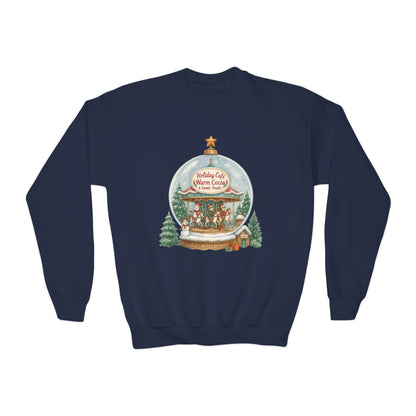 Youth Holiday Café Christmas Sweatshirt, Warm Cocoa Snow Globe Jumper
