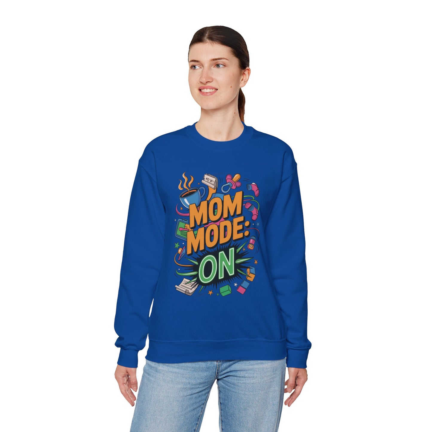 Mom Mode On Crewneck Sweatshirt, Gift for Mom, Mother's Day Humor T-Shirt, Cute Mama Life Graphic Tee, Mother's Day Gift