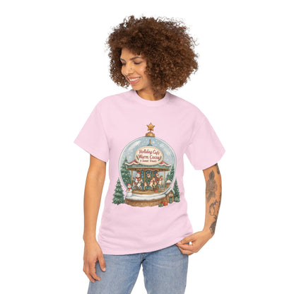 Holiday Café Christmas T-Shirt for Women, Warm Cocoa  Carousel Tee