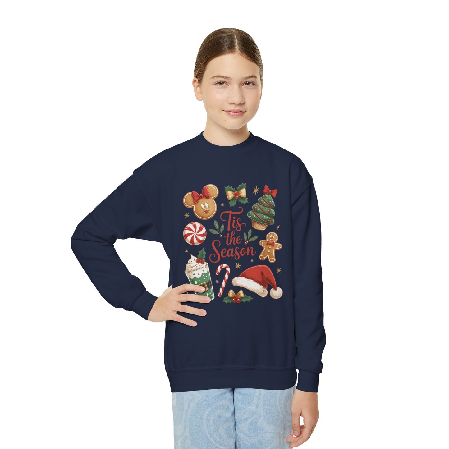 Tis the Season Christmas Sweatshirt for Girls, Cozy Holiday Cookie Jumper, Youth Crewneck Sweatshirt