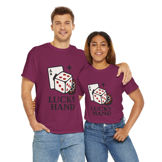 Lucky Hand Unisex Heavy Cotton Tee, Gambling Shirt, Casino Wear, Good Luck Gift, Poker T-Shirt, Casual Vintage Style