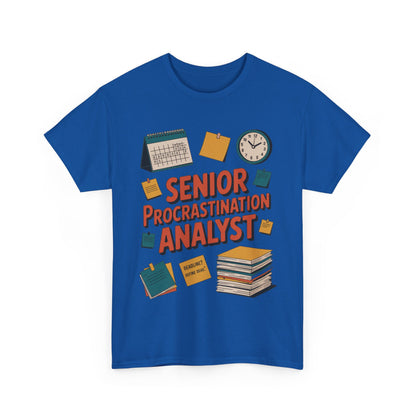 Senior Procrastination Analyst Tee, Funny Office Shirt, Gift for Graduates, Motivation T-Shirt, Humor Apparel, Job Humor Clothing