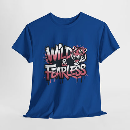 Womens Wild & Fearless T-Shirt, Tiger Graphic Graffiti Tee, Bold Urban Streetwear Top