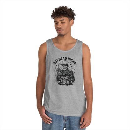 Mens Dark Humor Graphic Tank Top, Not Dead Inside, Funny Graphic Tee, Gifts for Him, Halloween, Occasions, Funny Skeleton Tee
