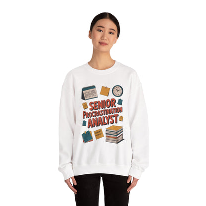 Senior Procrastination Analyst Sweatshirt, Gift for Graduates, Office Humor Apparel, Meme Sweatshirt, Casual Wear, Motivation Humor Apparel