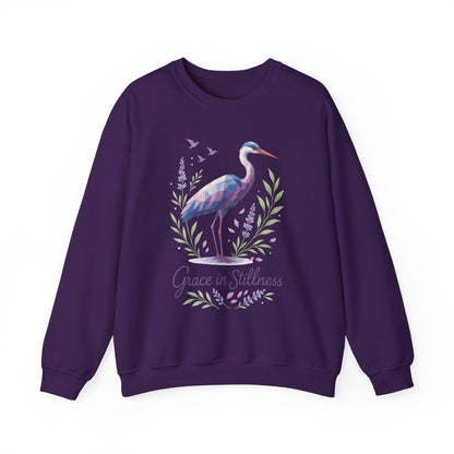 Polygonal Heron Graphic Sweatshirt, Women's Artistic Bird Crewneck, Nature-Inspired Minimalist Design, Geometric Crane, Bird Lovers Gift
