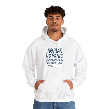 Funny Chaos Strategy Mens Hoodie, No Plan No Panic Quote Hoodie, Cozy Relaxed Fit Pullover, Humorous Gift for Him, Unisex Pullover