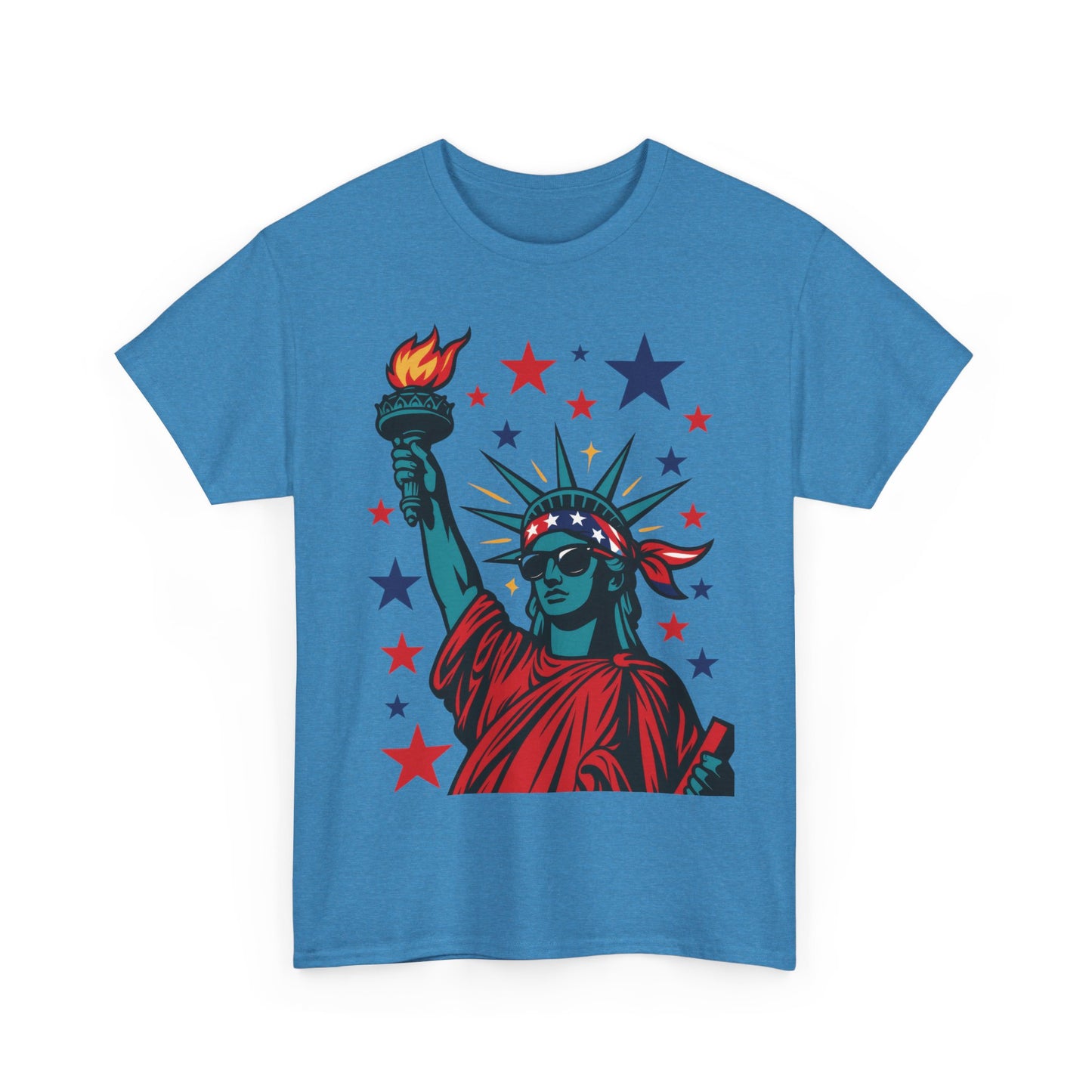 Lady Liberty Pop Art T-Shirt, Patriotic 4th of July Women’s Tee, Retro USA Bandana Statue Shirt