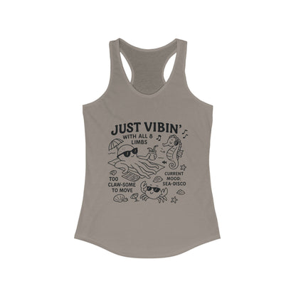 Just Vibin Womens Tank, Cute Octopus & Sea Animals Graphic Tee, Funny Sea Disco Summer Shirt, Beach Vibes Gift for Her, Ocean Theme