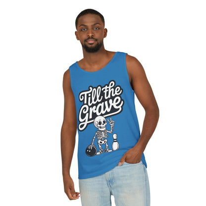 Funny Skeleton Bowling Tank Top, Halloween Apparel, Casual Summer Style, Cool Bowler Skull Workout Top, Strike Till the End