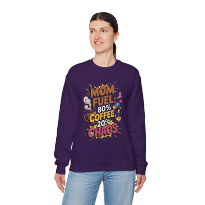 Funny Mom Fuel Sweatshirt, Perfect Gift for Moms, Chaos & Caffeine, Mother's Day Apparel, Funny Tired Mom Life Sweatshirt, Coffee Loving Mom