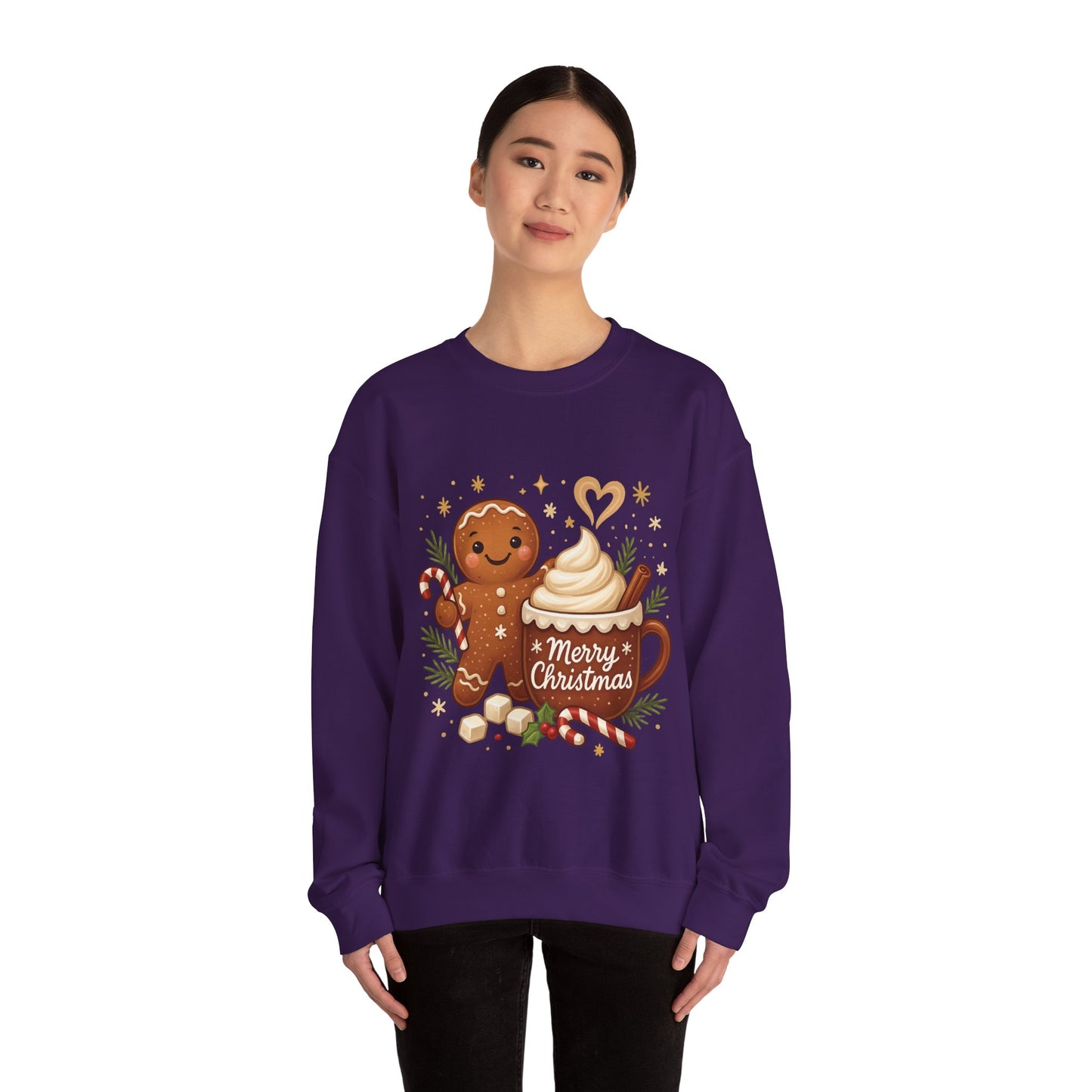 Women's Gingerbread - Hot Cocoa Christmas Sweatshirt,  Cozy Holiday Pullover, Women's Heavy Blend™ Crewneck Sweatshirt