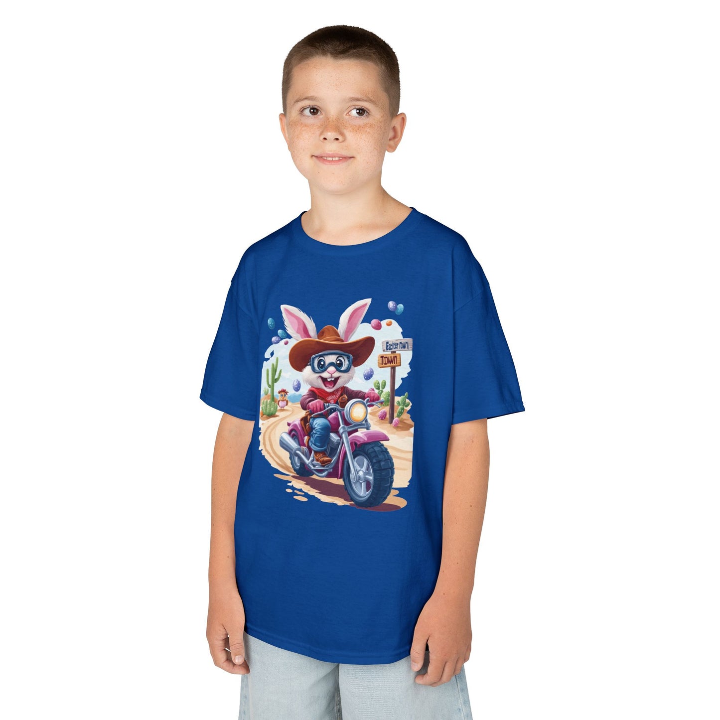 Biker Bunny Kids Tee - Fun Easter Shirt for Boys & Girls, Cute Spring Outfit with Motorcycle Rabbit Heavy Cotton Toddler T-Shirt Bunny Rider