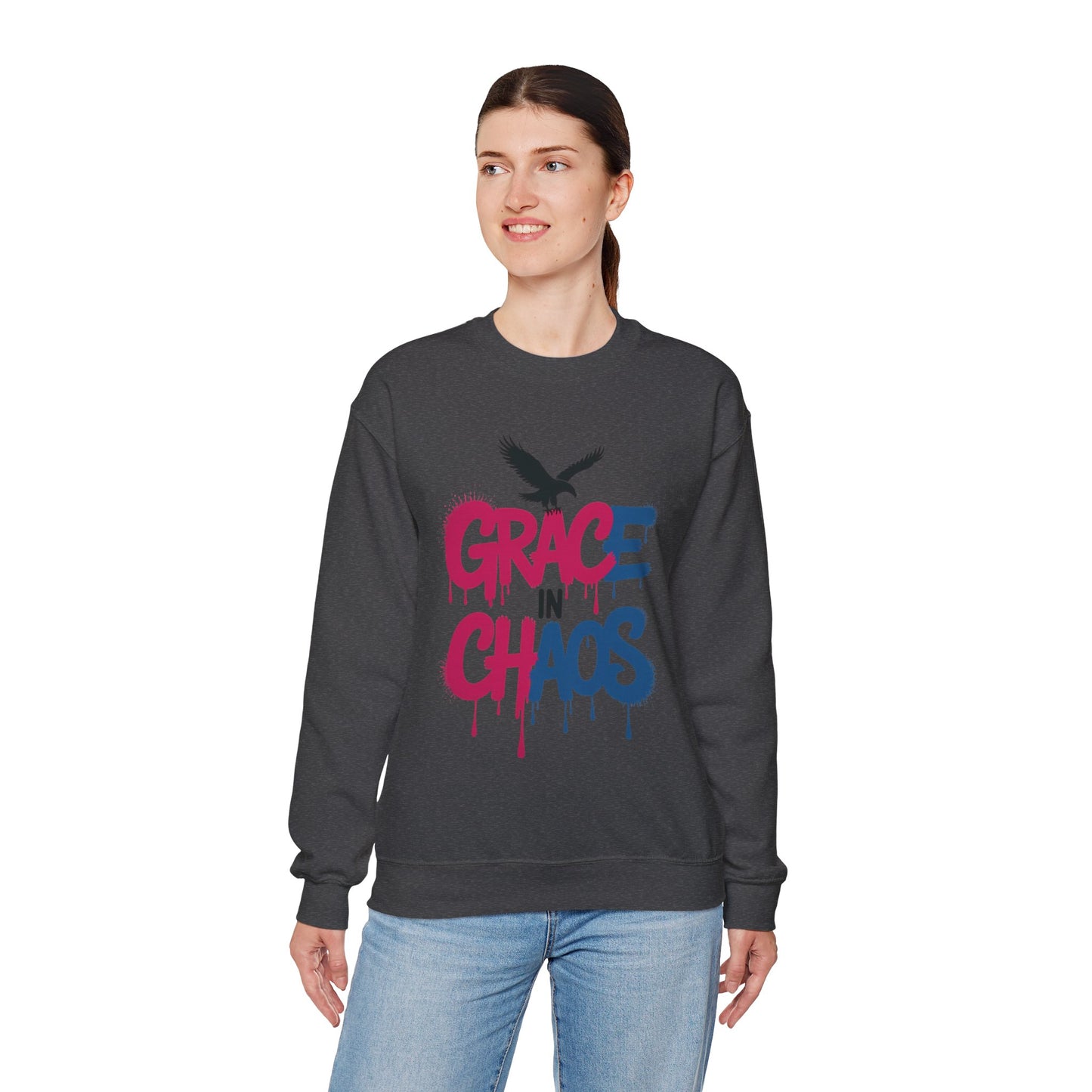 Women's Sweatshirt Grace in Chaos, Graffiti Dripping Street Art Pullover, Bold Urban Graphic