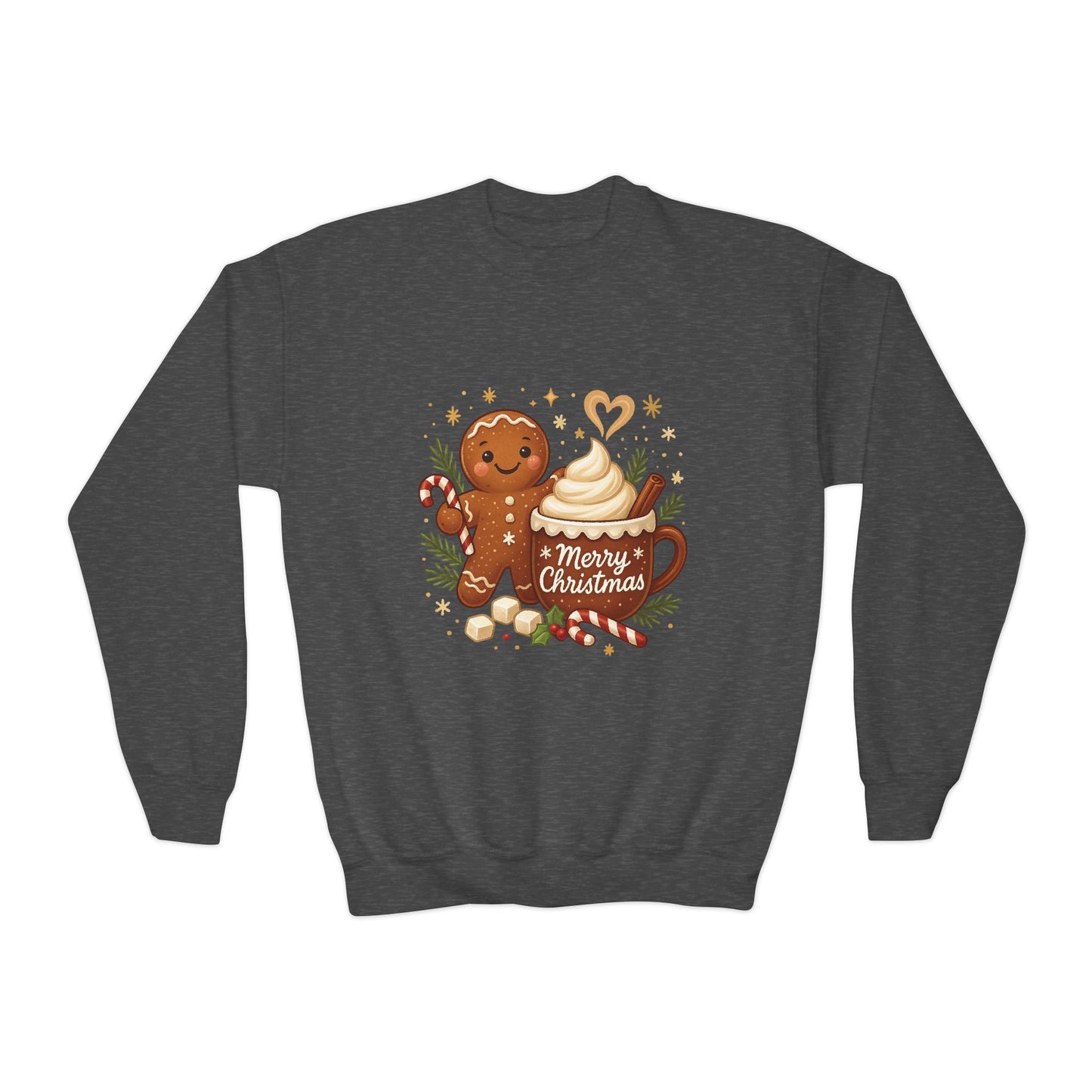 Gingerbread - Hot Cocoa Christmas Sweatshirt for Girls, Cozy Holiday Jumper, Youth Crewneck Sweatshirt