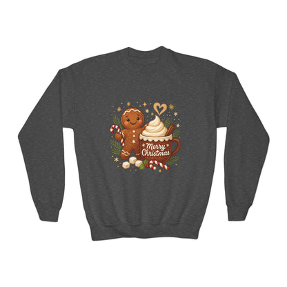 Gingerbread - Hot Cocoa Christmas Sweatshirt for Girls, Cozy Holiday Jumper, Youth Crewneck Sweatshirt