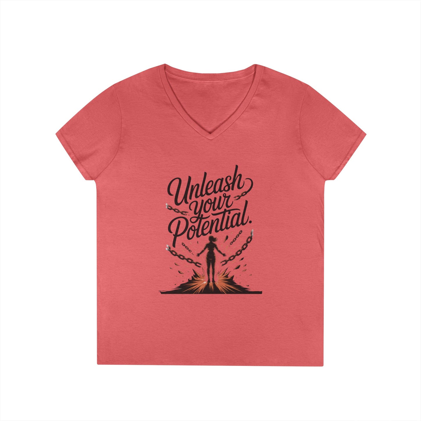 Empowering Ladies' V-Neck T-Shirt | Unleash Your Potential | Gift for Motivation, Birthday, Inspirational Wear, Positive Energy Top