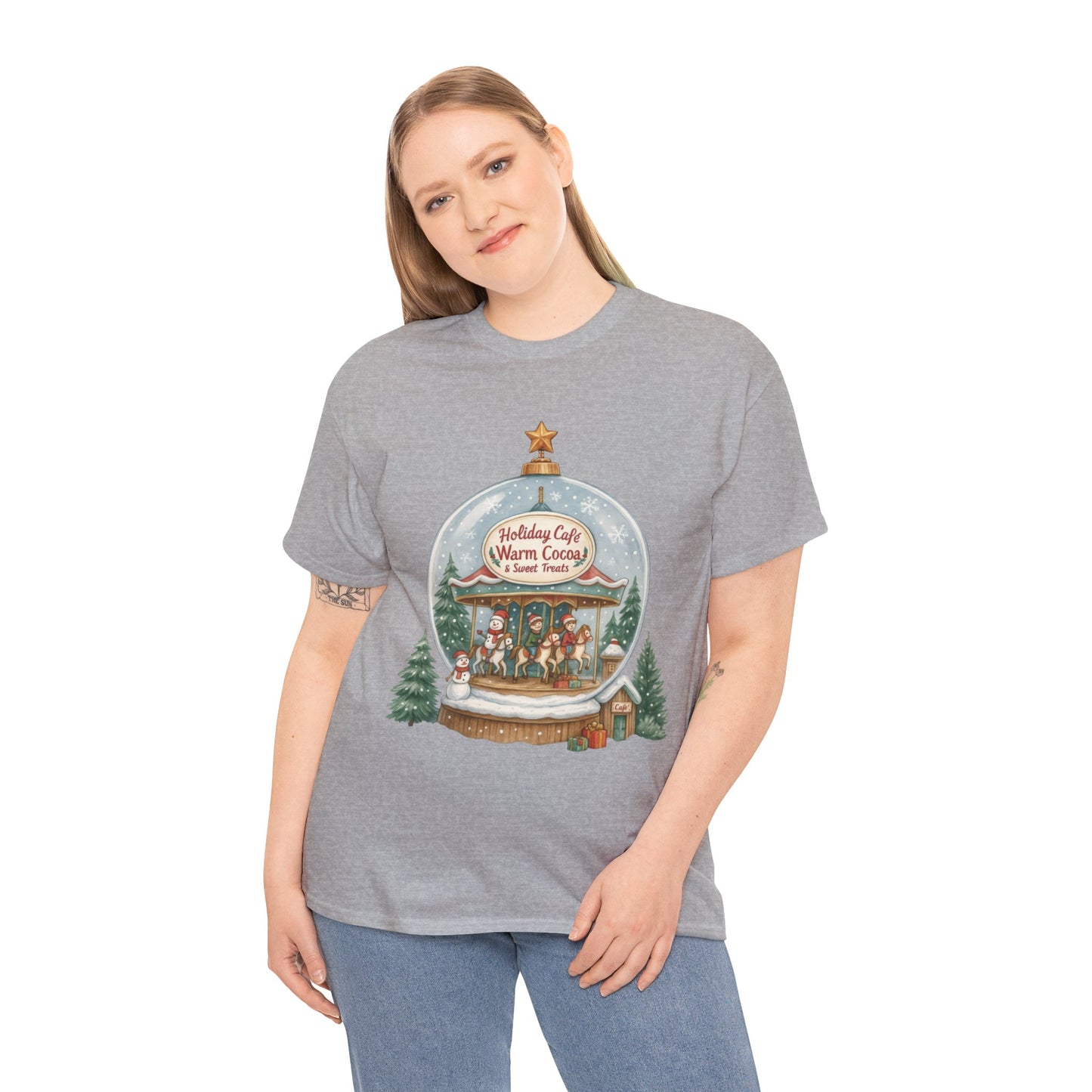 Holiday Café Christmas T-Shirt for Women, Warm Cocoa  Carousel Tee