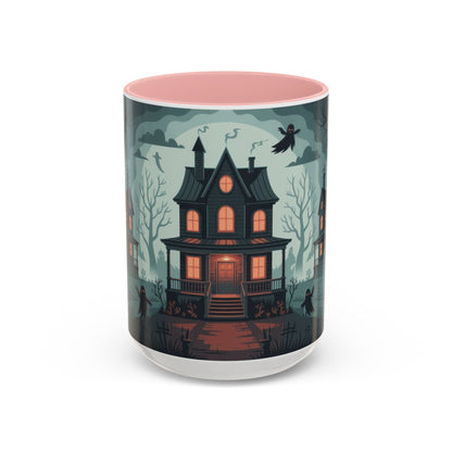 Haunted Mansion Mug, Ghostly Gothic Forest Coffee Cup, Spooky Haunted House Halloween Gift for Horror Lovers, Accent Coffee Mug (11, 15oz)