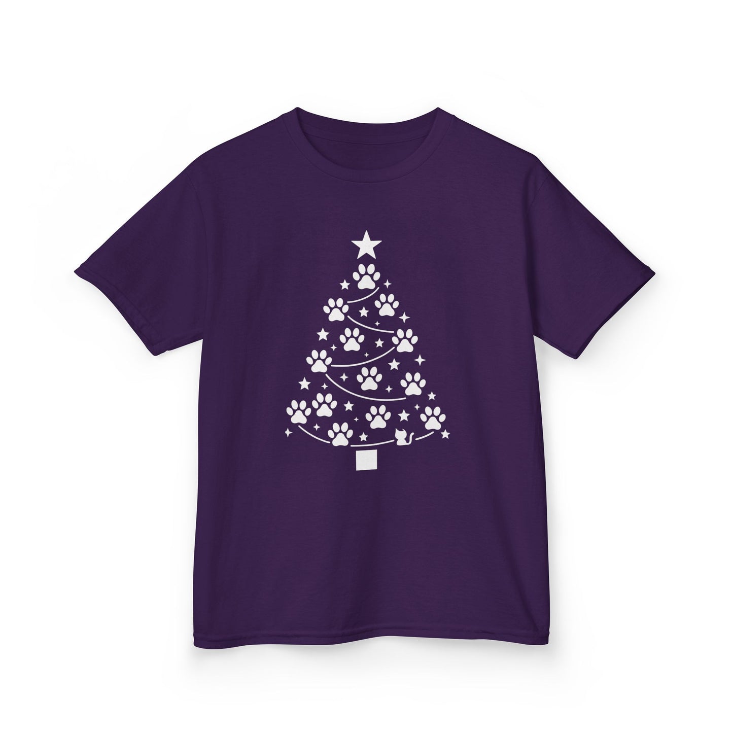 Paw Christmas Tree Girls Youth T-Shirt, Cute Pet Lover Holiday Tee