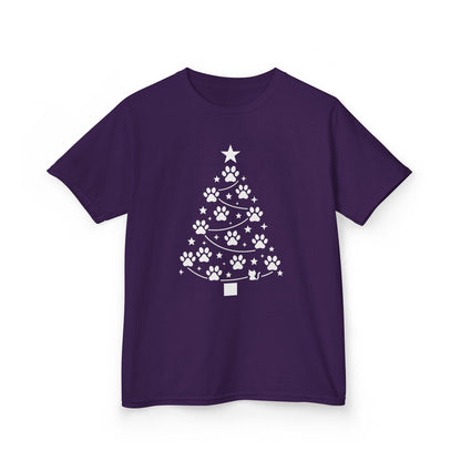 Paw Christmas Tree Girls Youth T-Shirt, Cute Pet Lover Holiday Tee