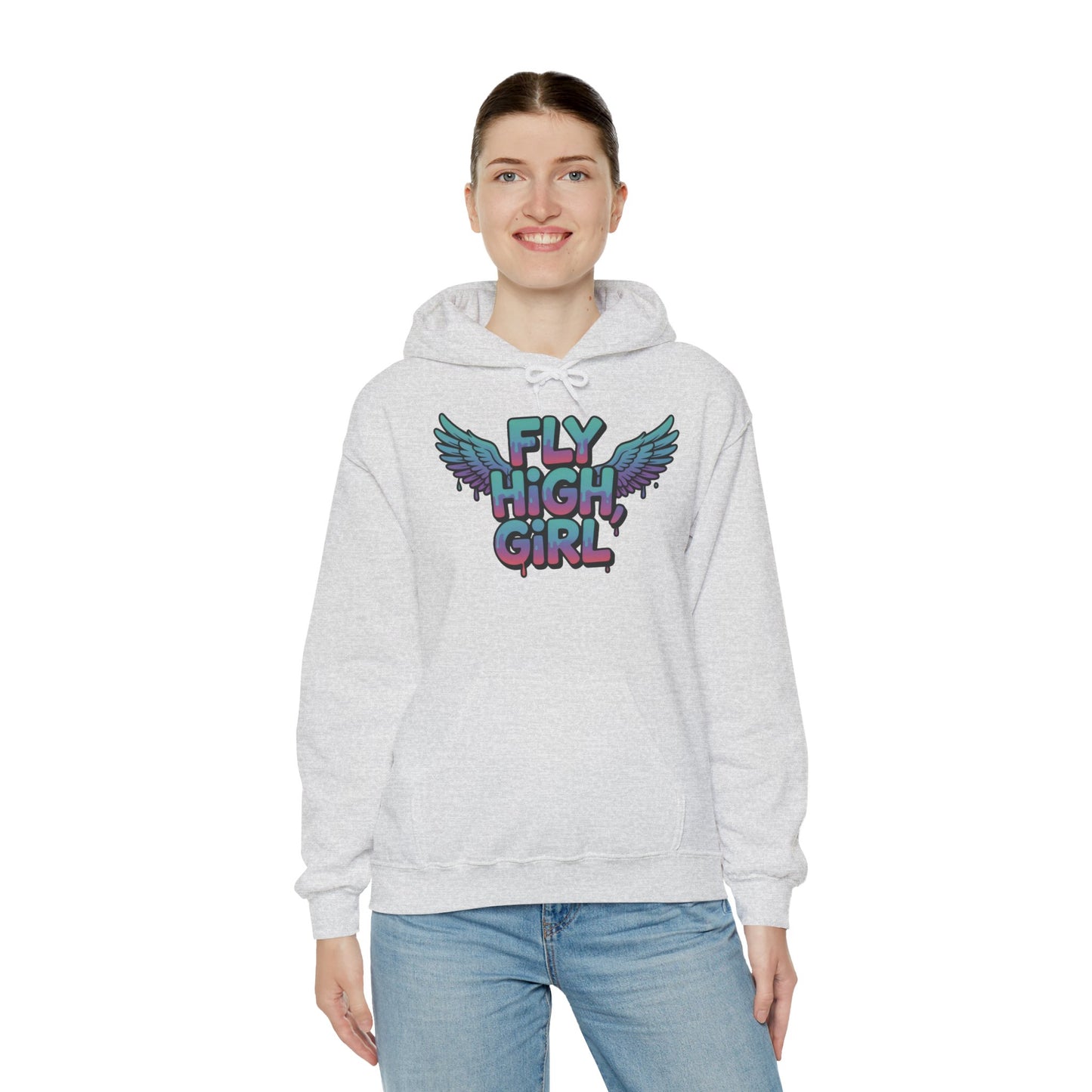 Women's Hoodie Fly High Girl, Angel Wings Graffiti Drip Graphic Pullover, Streetwear Hoodie
