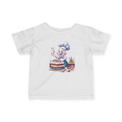 Hoppy Baker Easter Bunny Baby T-Shirt - Cute Infant Tee with Chef Bunny and Cake, Fun Spring Outfit for Babies, Easter Toddler Tee