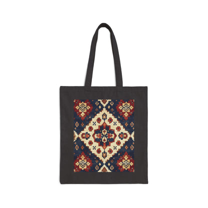 Boho Cotton Canvas Tote Bag, Shopping Bag for Everyday Use, Beach, Grocery, Gifts, Sustainable Style, Traditional Turkish Carpet Pattern