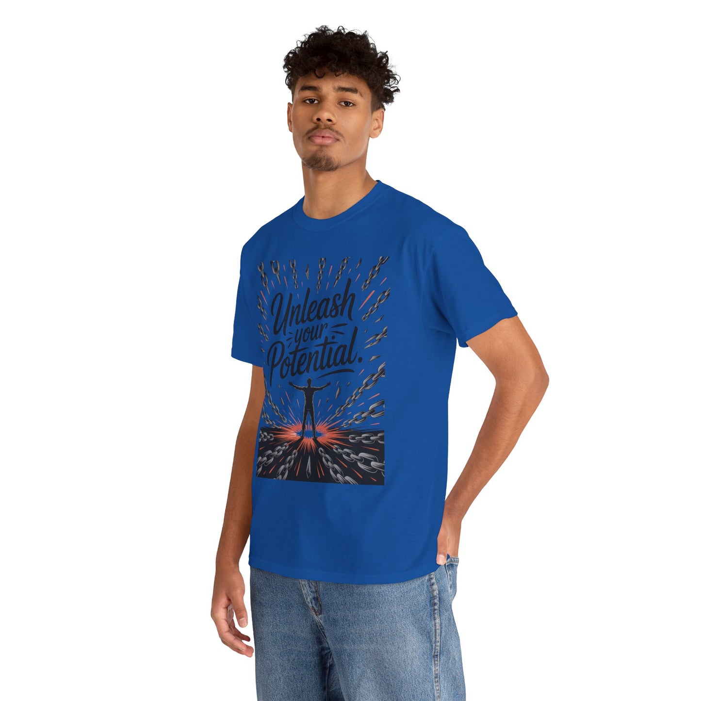 Inspiring Men's Heavy Cotton Tee, "Unleash Your Potential" Motivation Shirt, Gift for Graduates, Personal Growth Apparel, Casual Wear