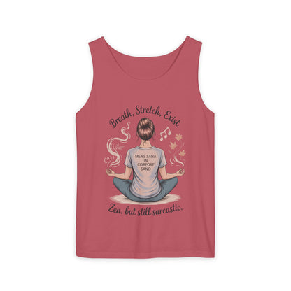 Zen Sarcastic Tank Top, Unisex Meditation Shirt, Breath Stretch Exist Tee, Yoga Apparel, Gift for Mindfulness Lovers