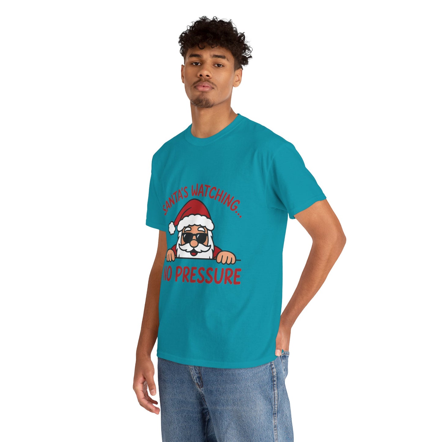 Santa's Watching No Pressure Men's Christmas T-Shirt, Funny Holiday Tee