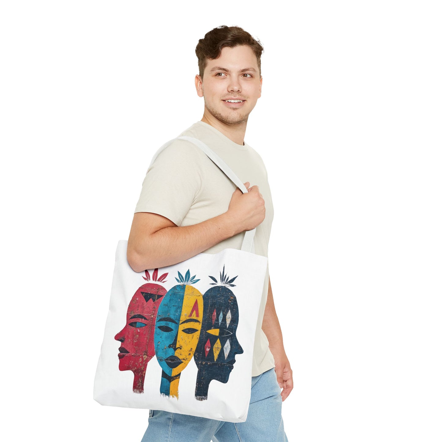 Artistic Tote Bag with Abstract Faces - Bohemian Style, Eco-Friendly Shopping Bag, Gift for Art Lovers, Unique Beach Bag, Festival Accessory