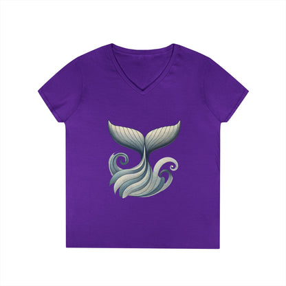 Whale Tail Ocean Wave Graphic V-Neck T-Shirt, Unisex Heavy Cotton Shirt for Sea Lovers, Ocean Lover Shirt, Summer Fashion Tee Gift