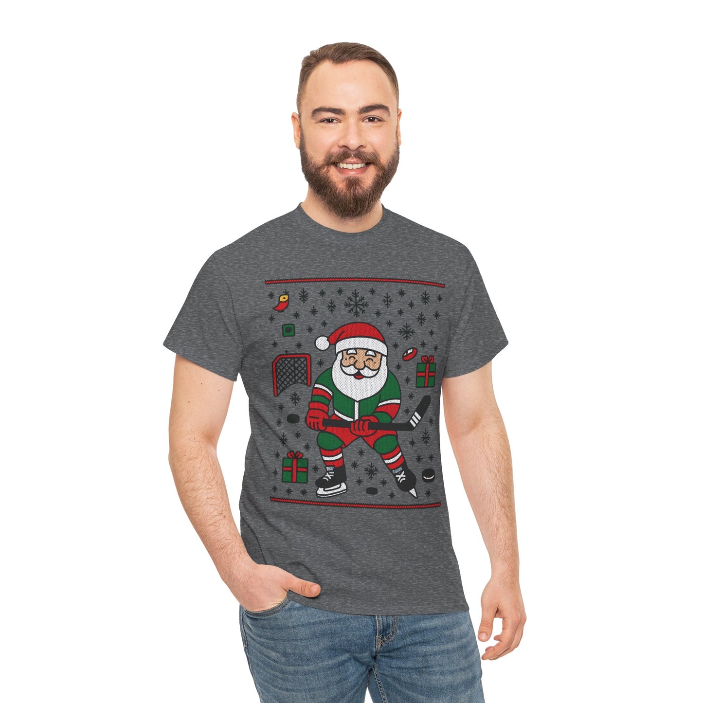 Hockey Santa Men's Christmas T-Shirt, Funny Sports Holiday Tee