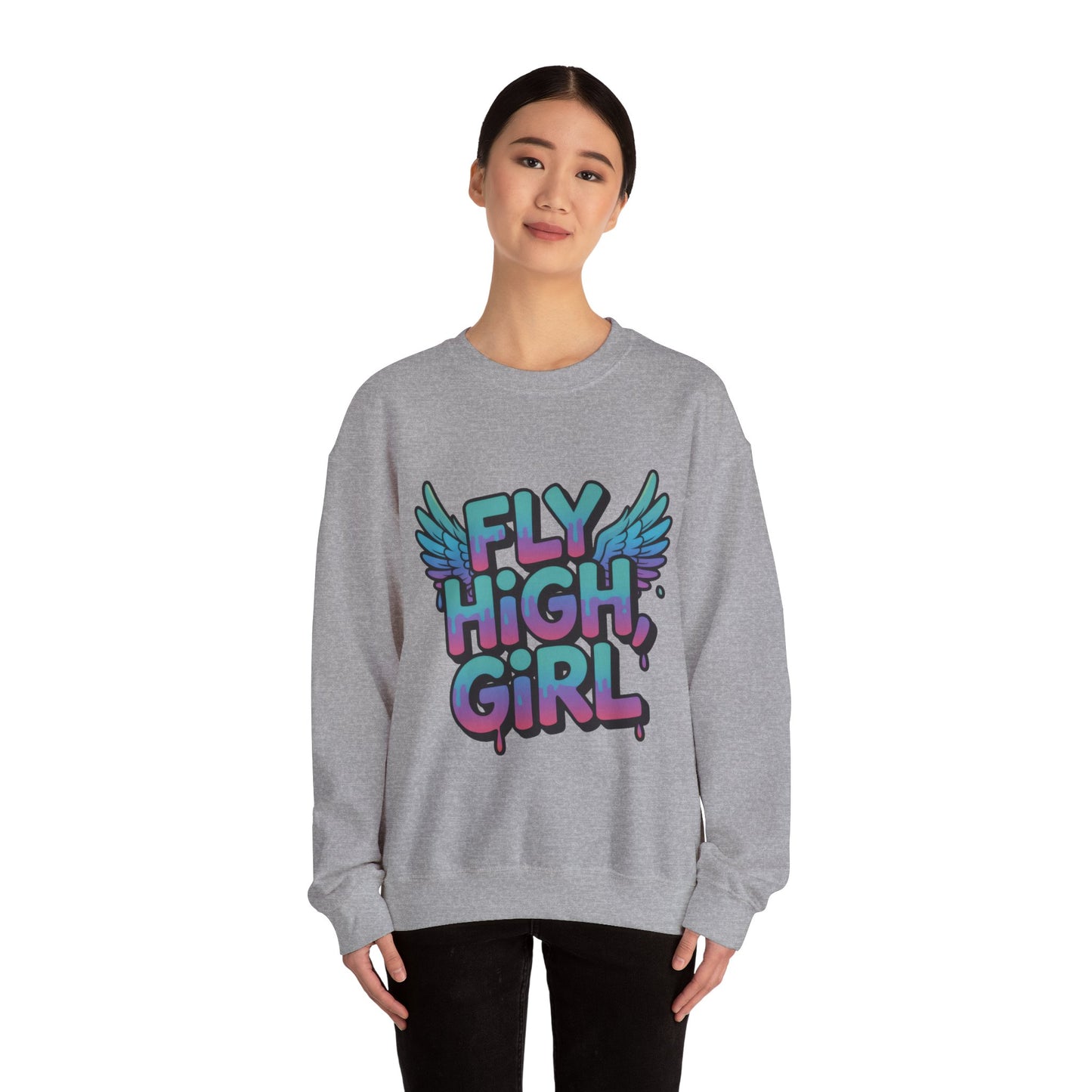 Women's Sweatshirt Fly High Girl, Graffiti Drip Angel Wings Streetwear Pullover Top