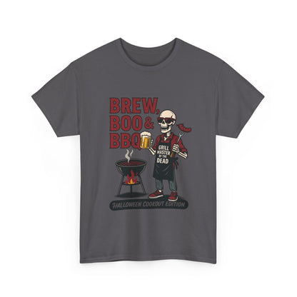 Halloween BBQ Men's T-Shirt, Brew Boo & BBQ Skeleton Grill Master Tee, Funny Dad Gift, Grill Master Tee, Grill Dad Halloween