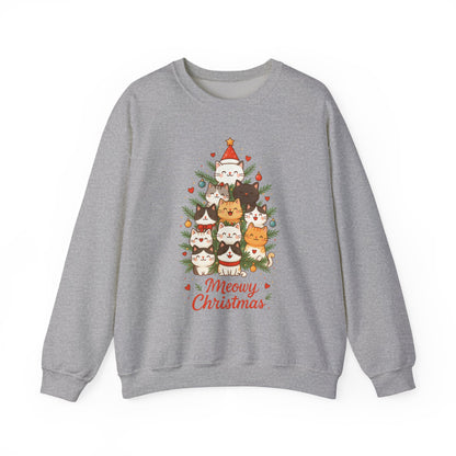 Women's Meowy Christmas Cat Sweatshirt, Cute Holiday Kitty Pullover