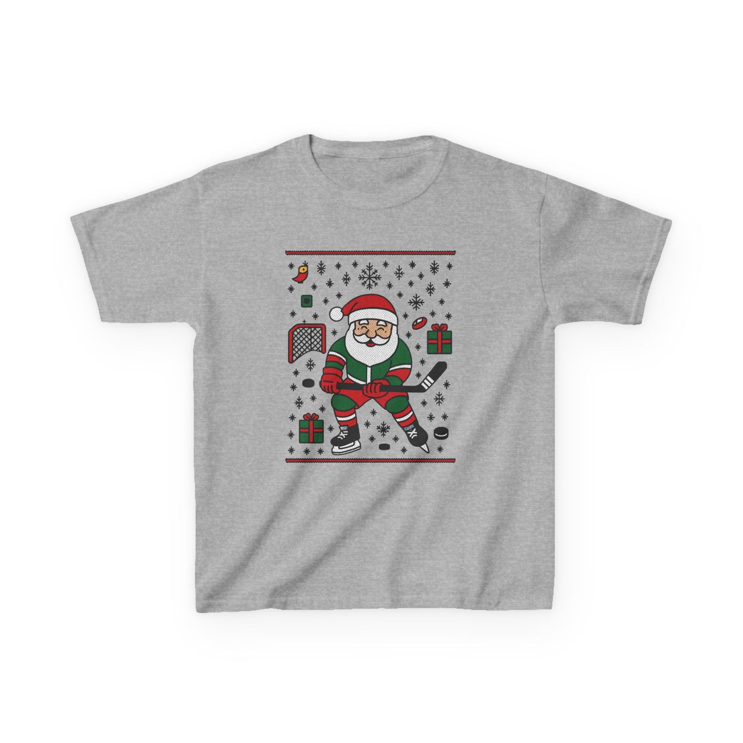 Hockey Santa Youth Christmas T-Shirt, Funny Holiday Sports Tee for Boys
