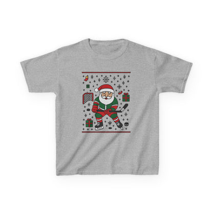 Hockey Santa Youth Christmas T-Shirt, Funny Holiday Sports Tee for Boys