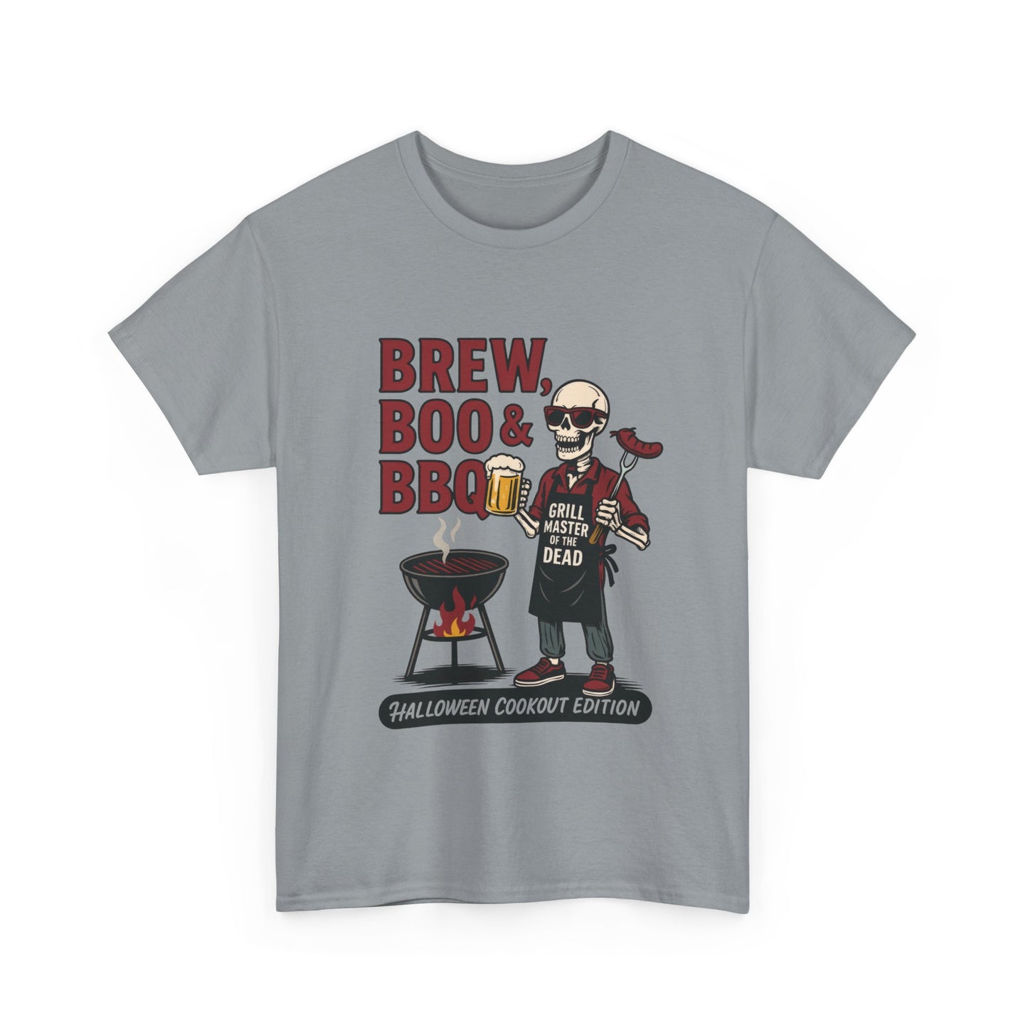 Halloween BBQ Men's T-Shirt, Brew Boo & BBQ Skeleton Grill Master Tee, Funny Dad Gift, Grill Master Tee, Grill Dad Halloween