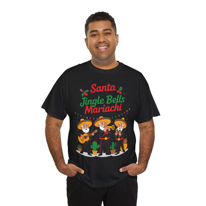 Santa and the Jingle Bells Mariachi, Funny Mexican Christmas T-Shirt, Latin Fiesta Holiday Tee, Navidad Humor Shirt