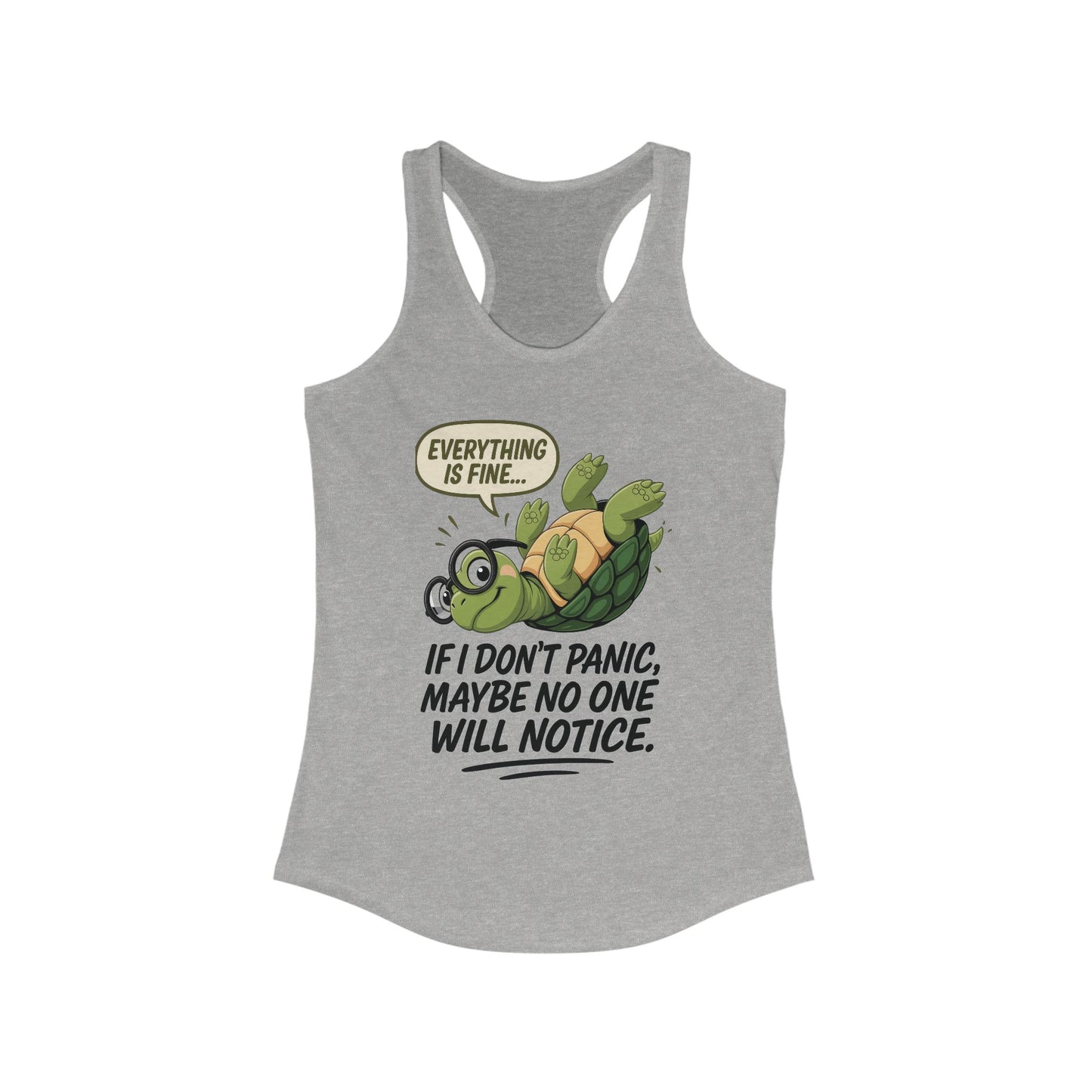 Funny Turtle Racerback Tank for Women, Gift for Animal Lovers, Gym Wear, Beach Outfit, Humor Clothing, Social Anxiety Joke