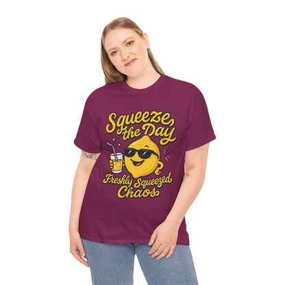 Funny Lemon Shirt for Women - Squeeze The Day Freshly Squeezed Chaos Tee - Cute Positive Citrus Graphic Tee, Fun Summer Tee for Beach Vibes