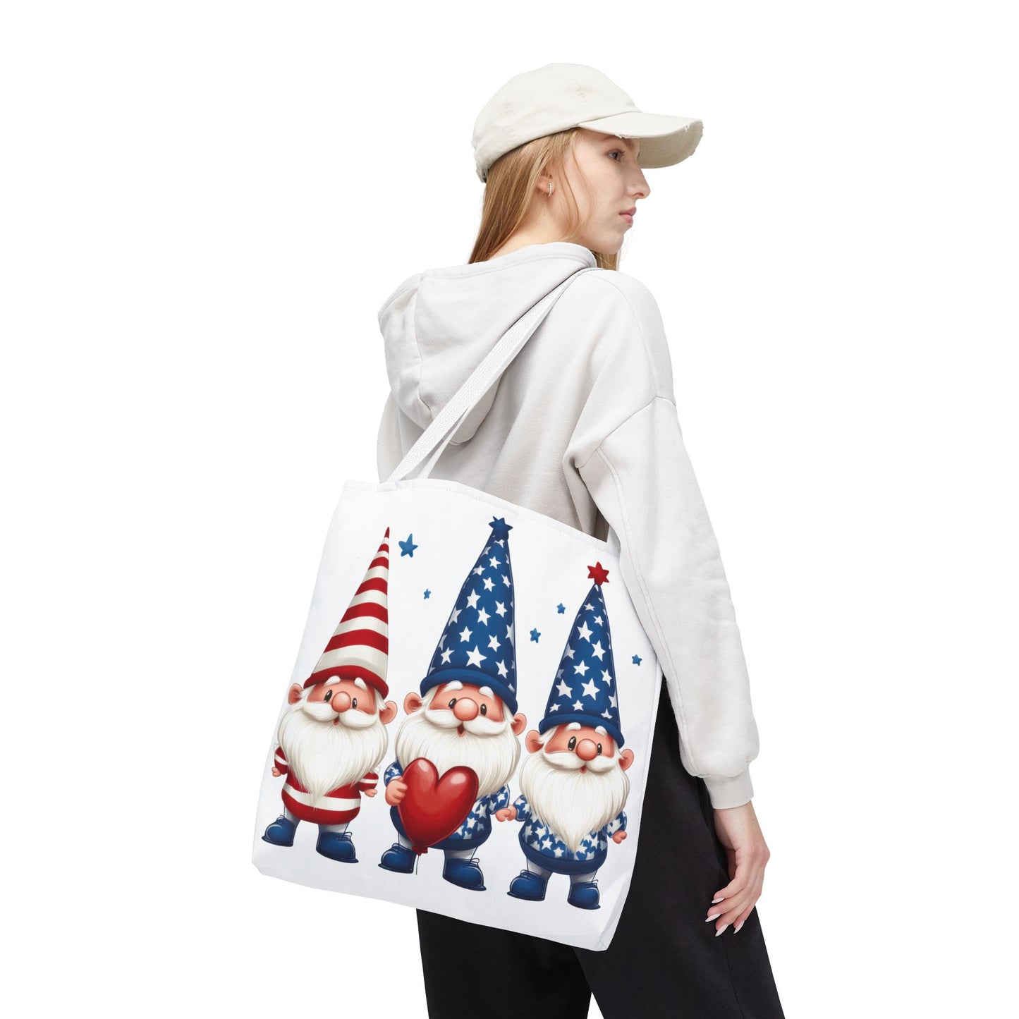 Patriotic Gnome Tote Bag, Stars and Stripes Reusable Grocery Bag, Cute Gnome Summer Bag, Holiday Gift Tote, Eco-Friendly Shopping Bag