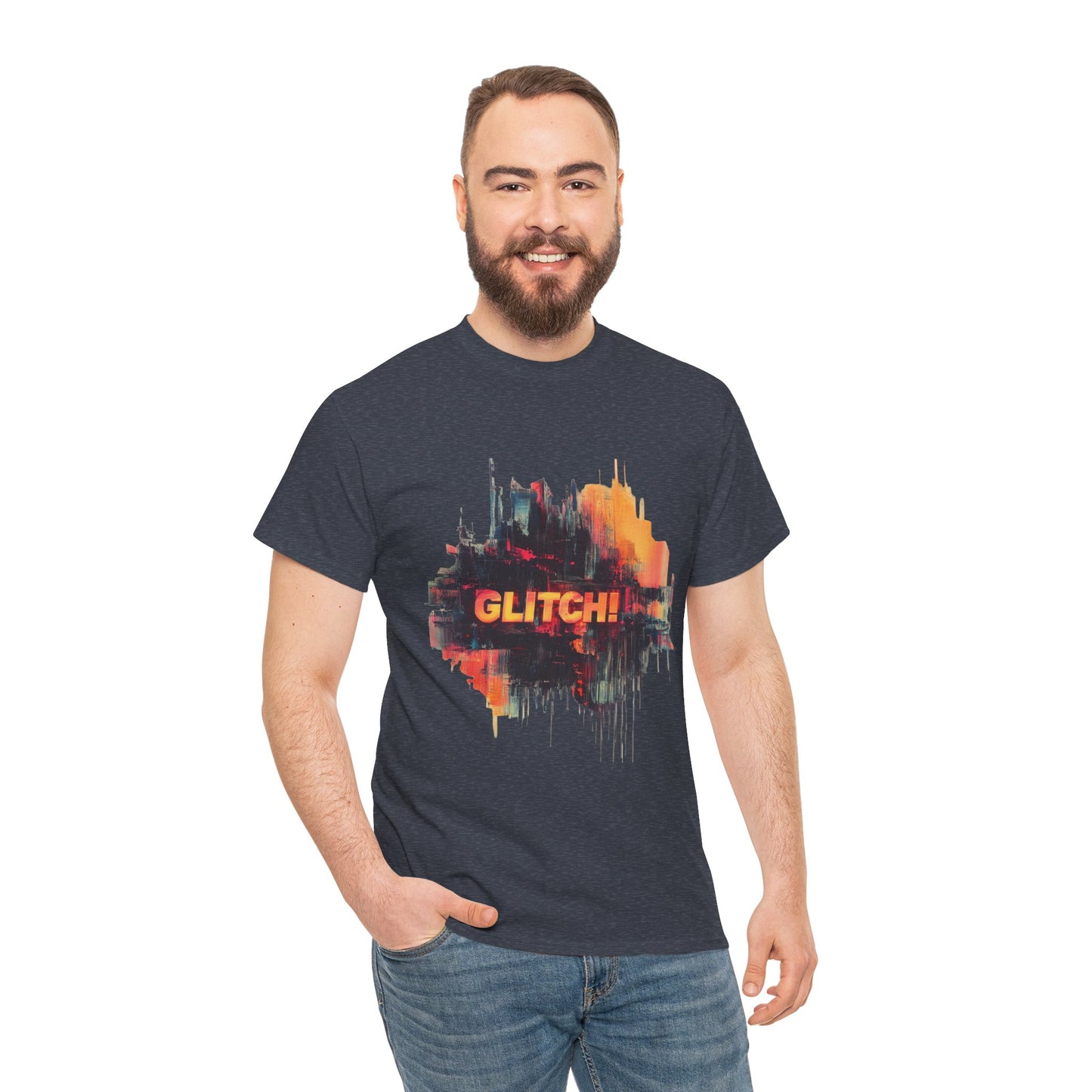 Glitch Art Unisex Heavy Cotton Tee, Trendy Graphic Top, Gift for Tech Lovers, Abstract Street Style Graphic Tee,Techcore Aesthetic Shirt