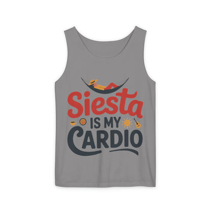 Mens Garment-Dyed Tank Top, Siesta Is My Cardio Funny Mens Tank Top Spain Humor