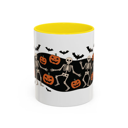 Dancing Skeletons Halloween Mug, Funny Spooky Pumpkin Coffee Cup, Cute Skeleton Dance Mug, Festive Fall Gift, Accent Coffee Mug (11, 15oz)
