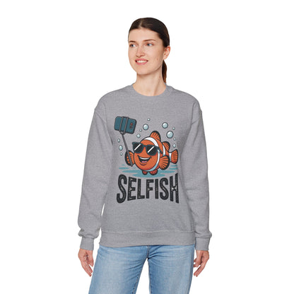Unisex Heavy Blend™ Crewneck Sweatshirt, Mens Selfish Funny Fish Sweatshirt, Cute Selfie Pullover, Ocean Humor Top