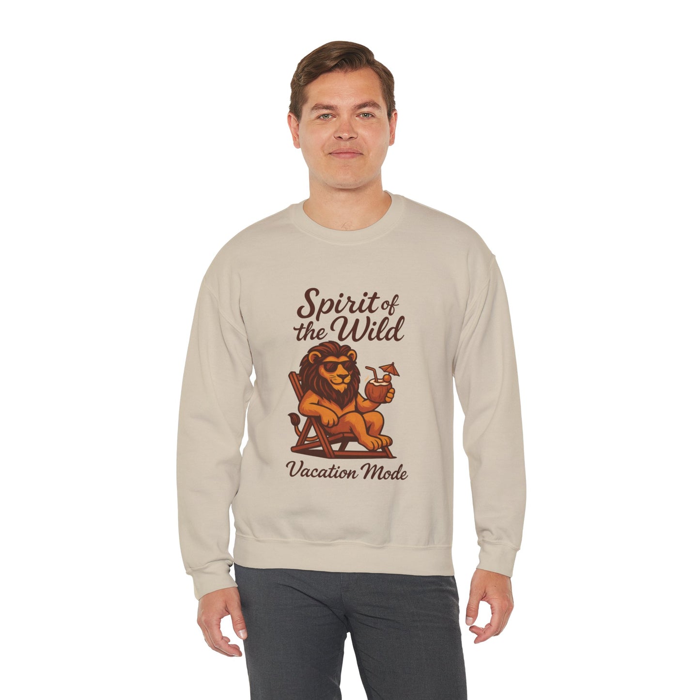 Spirit of the Wild Lion Mens Sweatshirt - Vacation Mode Funny Relaxed Jungle King Pullover,  Fun Gift for Travelers