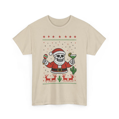Skeleton Santa Funny Christmas T-Shirt for Men, Margarita - Maracas Holiday Tee